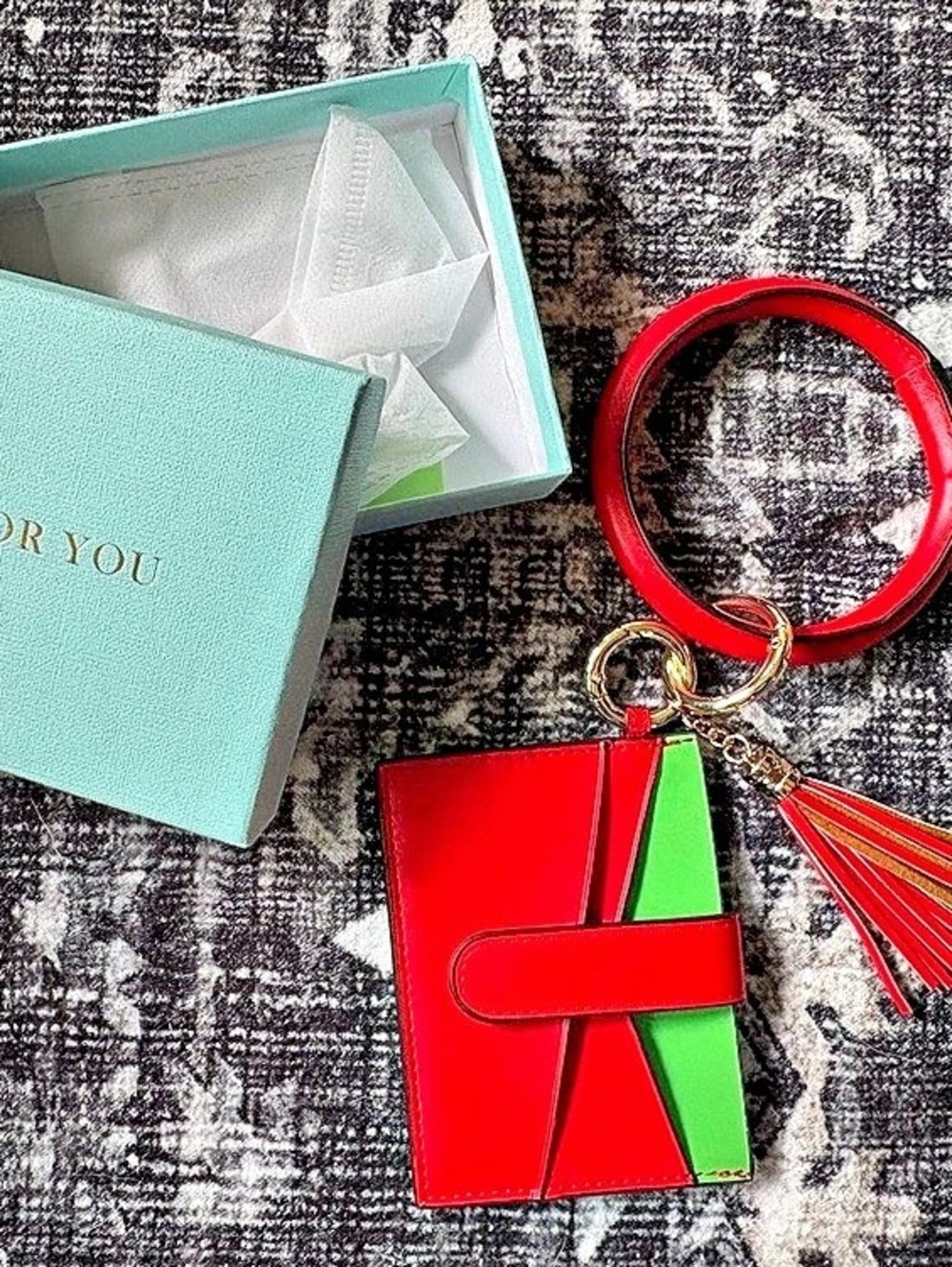 Just For You Key & Card Holder with Tassel in Red & Green Like New